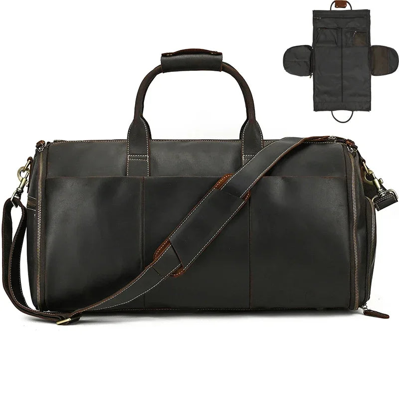 Crazy Horse Leather Travel Bag for Suits