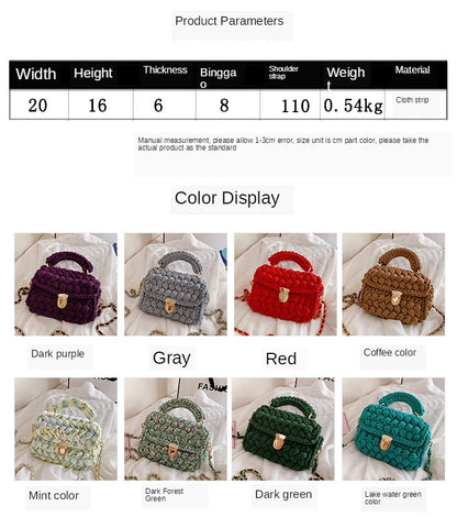 Woven Cotton Chain Crossbody Handbag