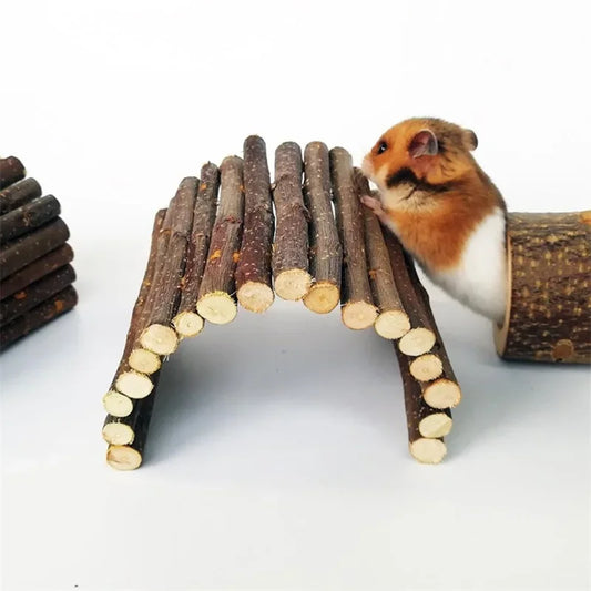 Natural Wooden Bridge & Tunnel for Small Pets
