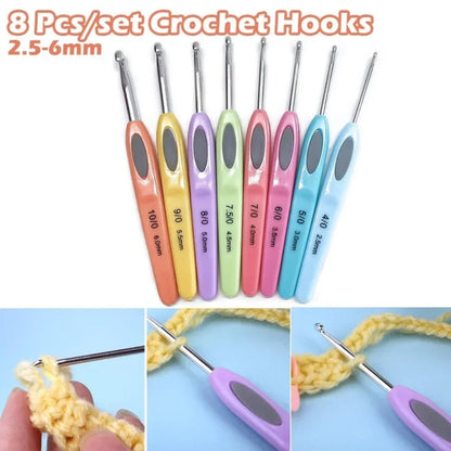 8 Pcs/set of Colorful Soft Plastic Handle Sweater Crochet Needle Set 2.5-6mm