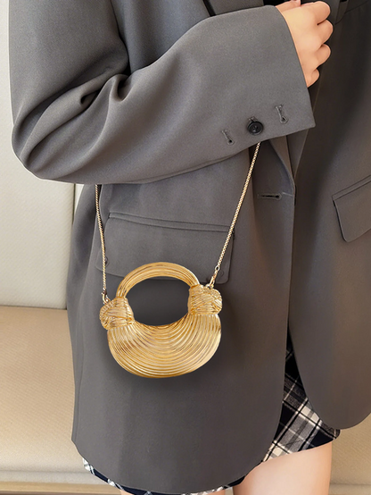 Gold Acrylic Minaudiere Evening Clutch with Chain Strap