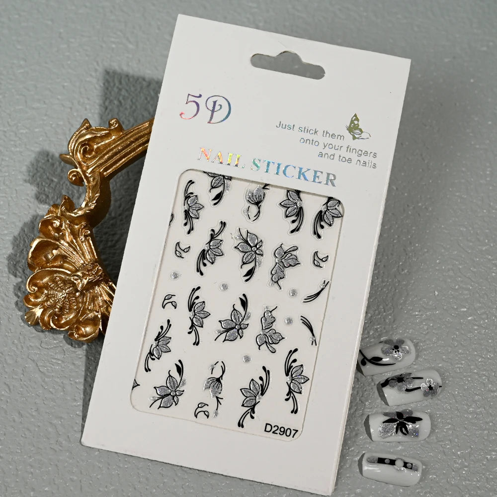 5D Glitter Floral Nail Art Stickers