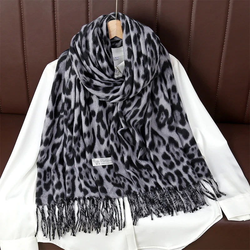 Women’s Leopard Tassel Winter Scarf