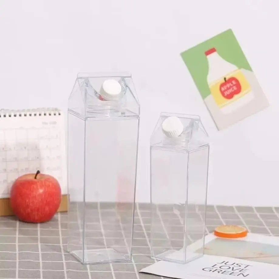 500/1000ml Transparent Milk Box Style Water Cup with Lid