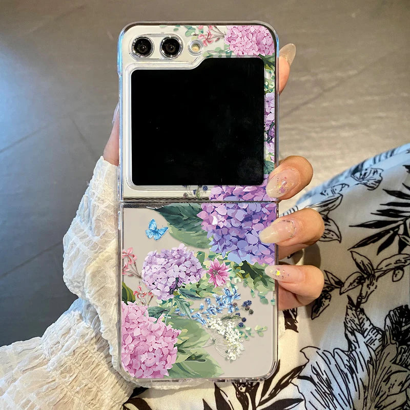 Purple Flower Phone Case For Samsung Galaxy Z Flip3 Flip4 Flip5 Flip6