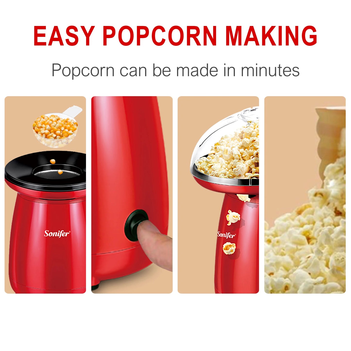 Oil-Free Electric Popcorn Machine with Butter Tray