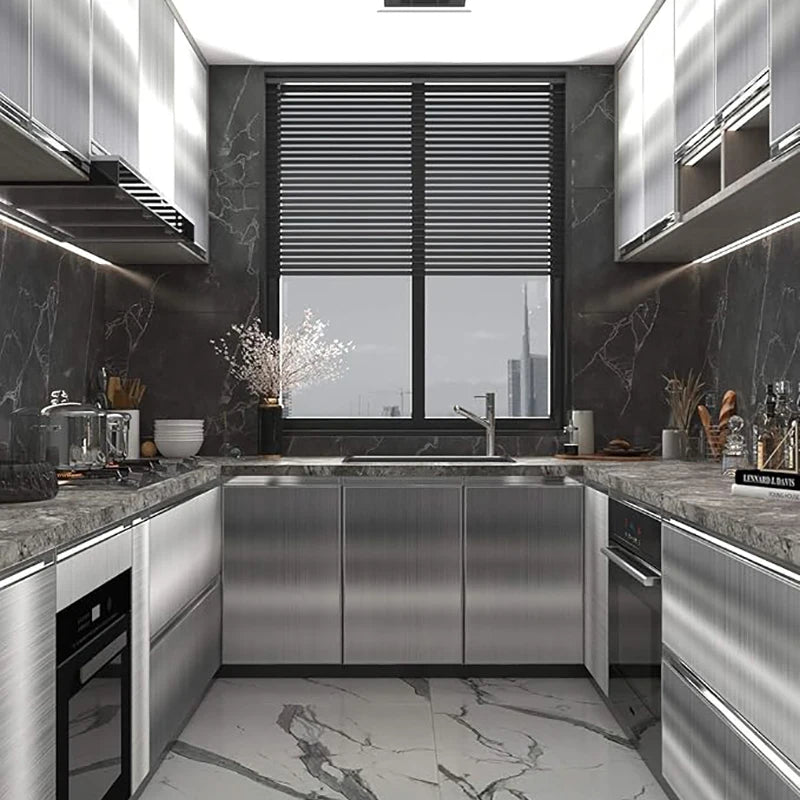 Silver Brushed Stainless Steel Self-Adhesive Wallpaper