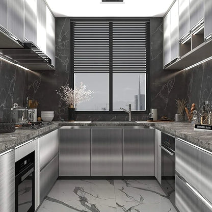 Silver Brushed Stainless Steel Self-Adhesive Wallpaper