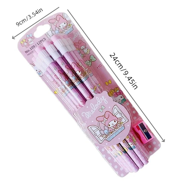 Sanrio Kuromi  12 Pencils & 1 Pencil Roller Stationery Box Set