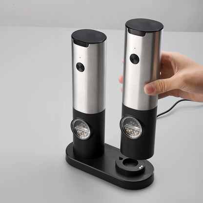 Electric Stainless Steel Spice Grinder with LED Light & Charging Base