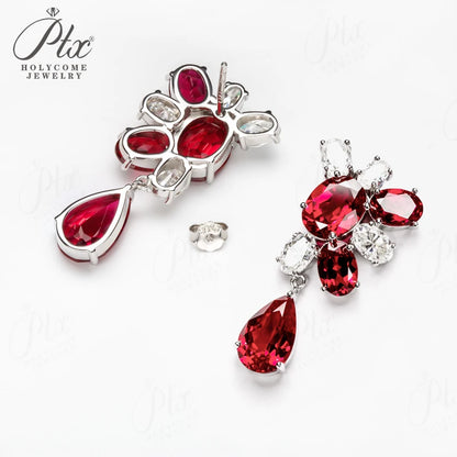 Vintage Moissanite Ruby Drop Earrings 925 Sterling Silver
