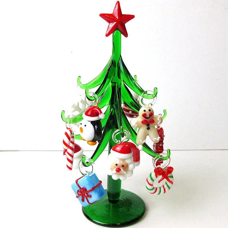 Handmade Glass Christmas Tree With 12 Accessories