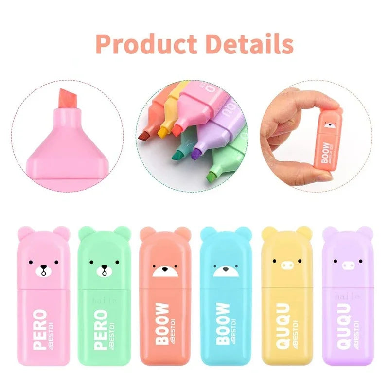 Cute Mini Pastel Highlighter Pen Set