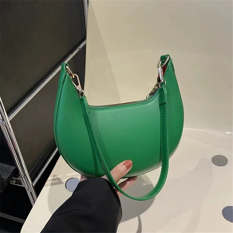 Minimalist PU Leather Crescent Shoulder Handbag