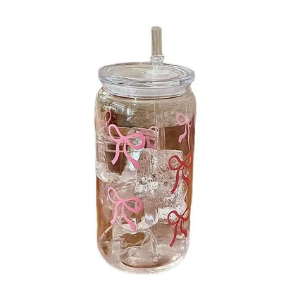 Butterfly Bow Glass Tumbler with Straw & Leakproof Lid