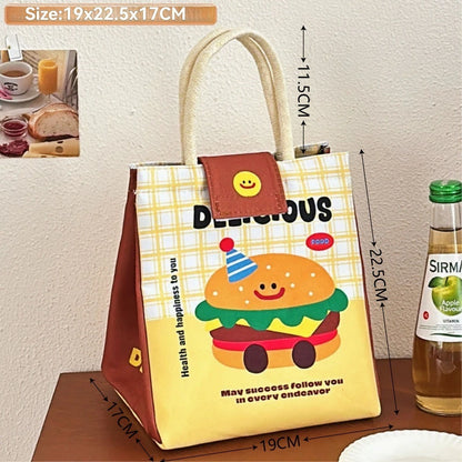 Cute Insulated Canvas Bento Lunch Tote Bag