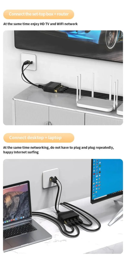1-to-4 RJ45 Ethernet Network Splitter Adapter