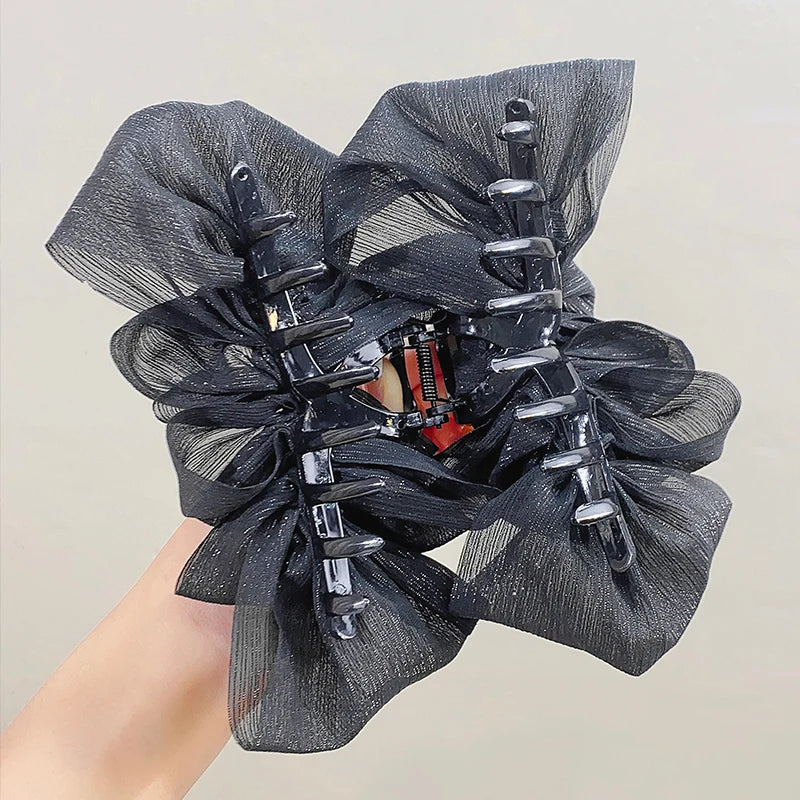 Three Layer Chiffon Bow Hair Claw Clip