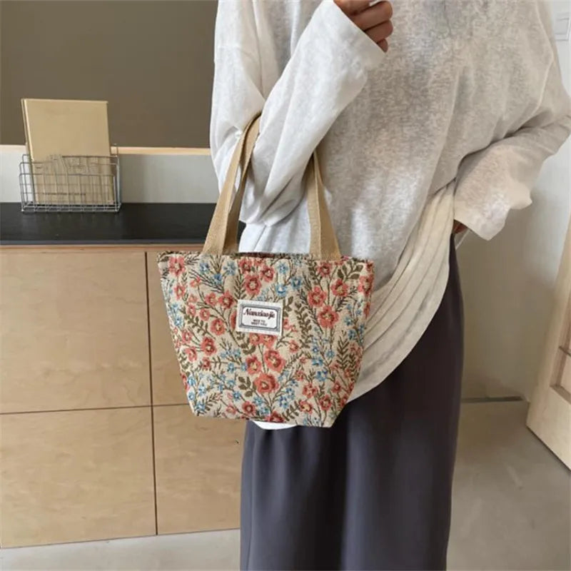 Embroidered Floral Canvas Tote Bag
