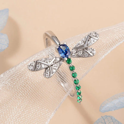 Huitan Blue Green Dragonfly Ring