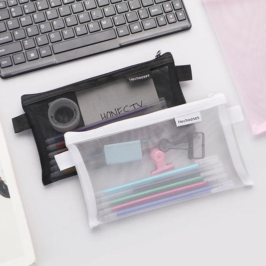 Large Capacity Transparent Mesh Pencil Case