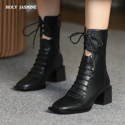 Leather High Heel Shoes Ankle Boots