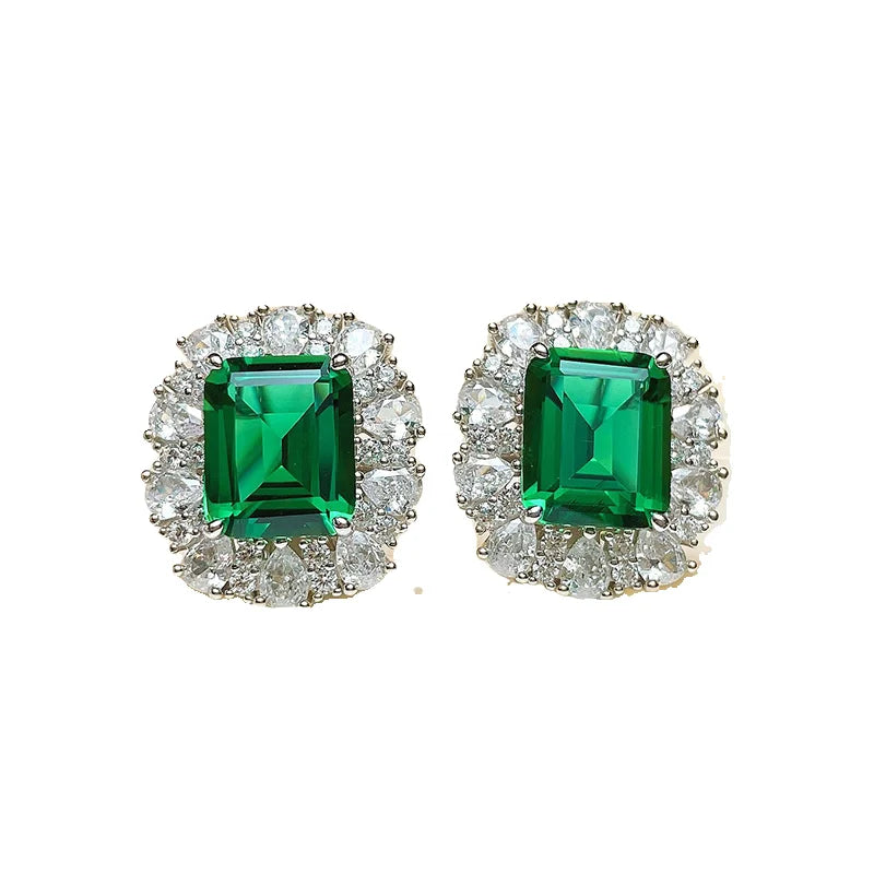 Emerald Cut High Carbon Diamond Silver Earrings