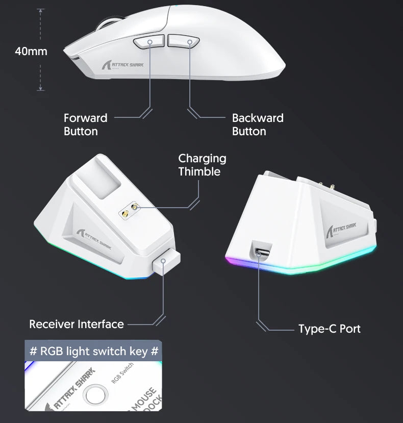 Ultra-Light RGB Gaming Mouse with PAW3311 Sensor & Magnetic Charging