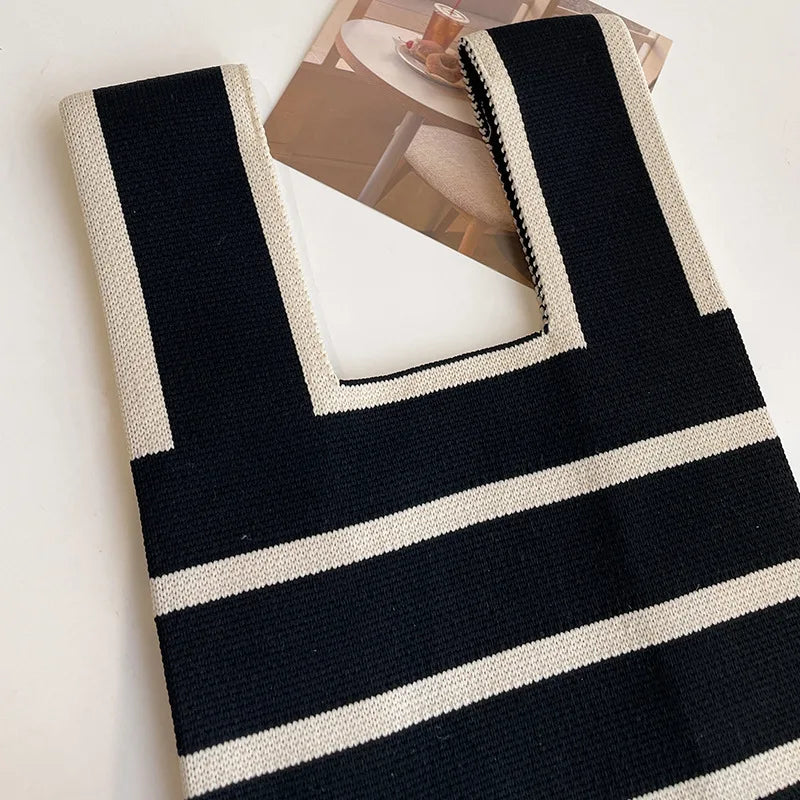 Handmade Knitted Striped Mini Tote Bag