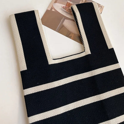 Handmade Knitted Striped Mini Tote Bag