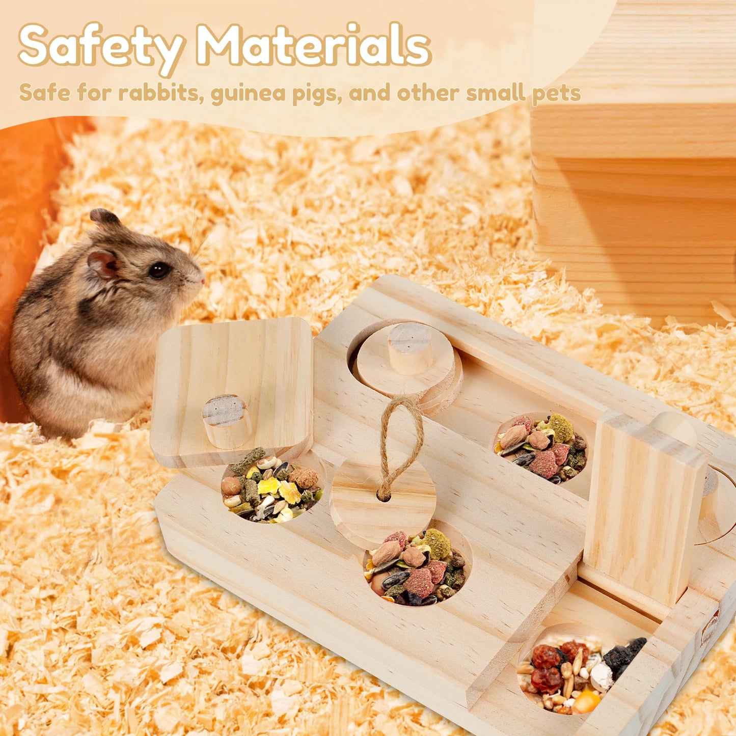 6-in-1 Wooden Small Pet Foraging Puzzle Feeder