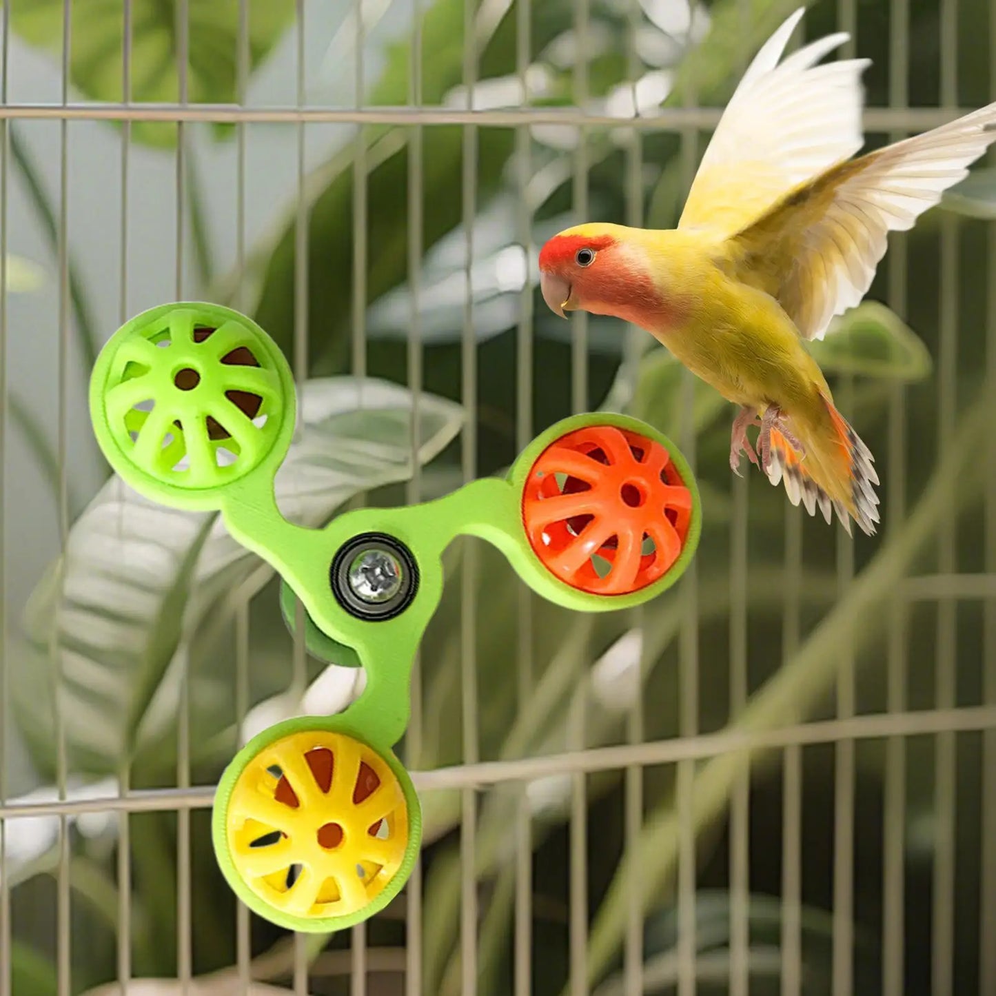 Interactive Rotating Windmill Bird Toy with Bells
