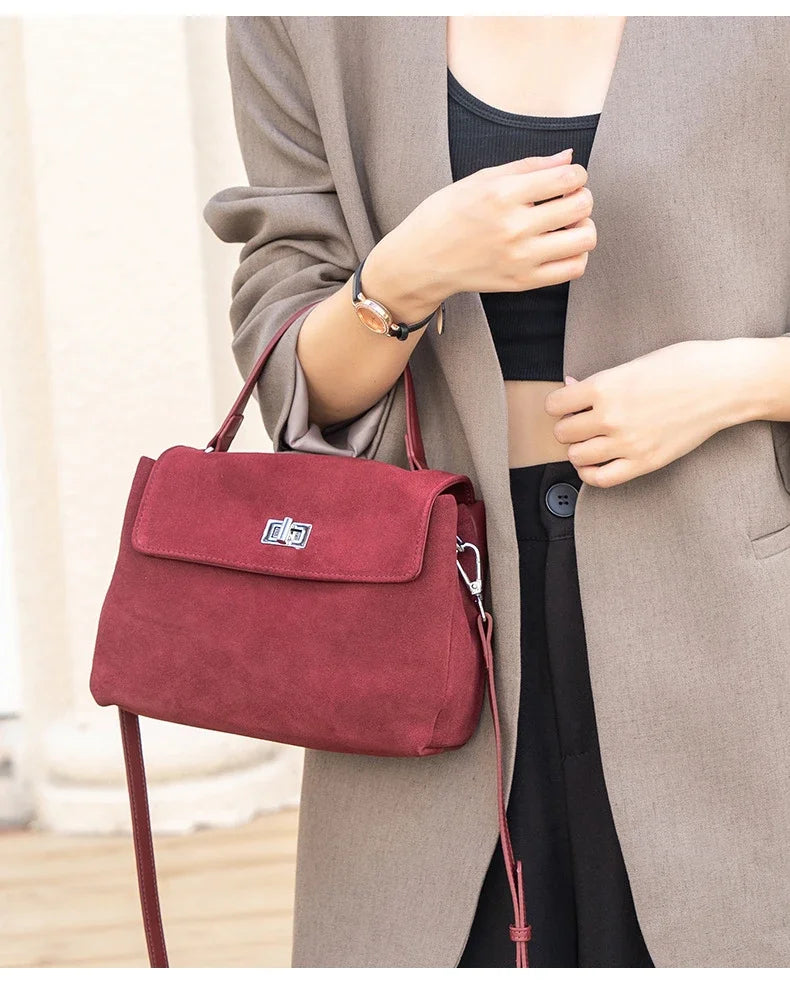 Women’s Suede Leather Flap Shoulder & Crossbody Bag