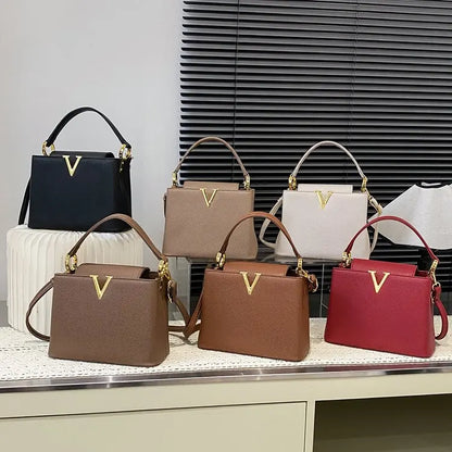 Buckled Leather Shoulder Handbag