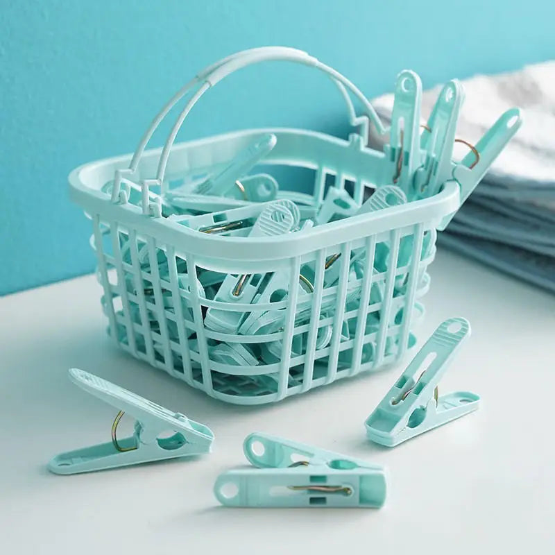 Plastic Clothespins with Storage Basket for Laundry & Home