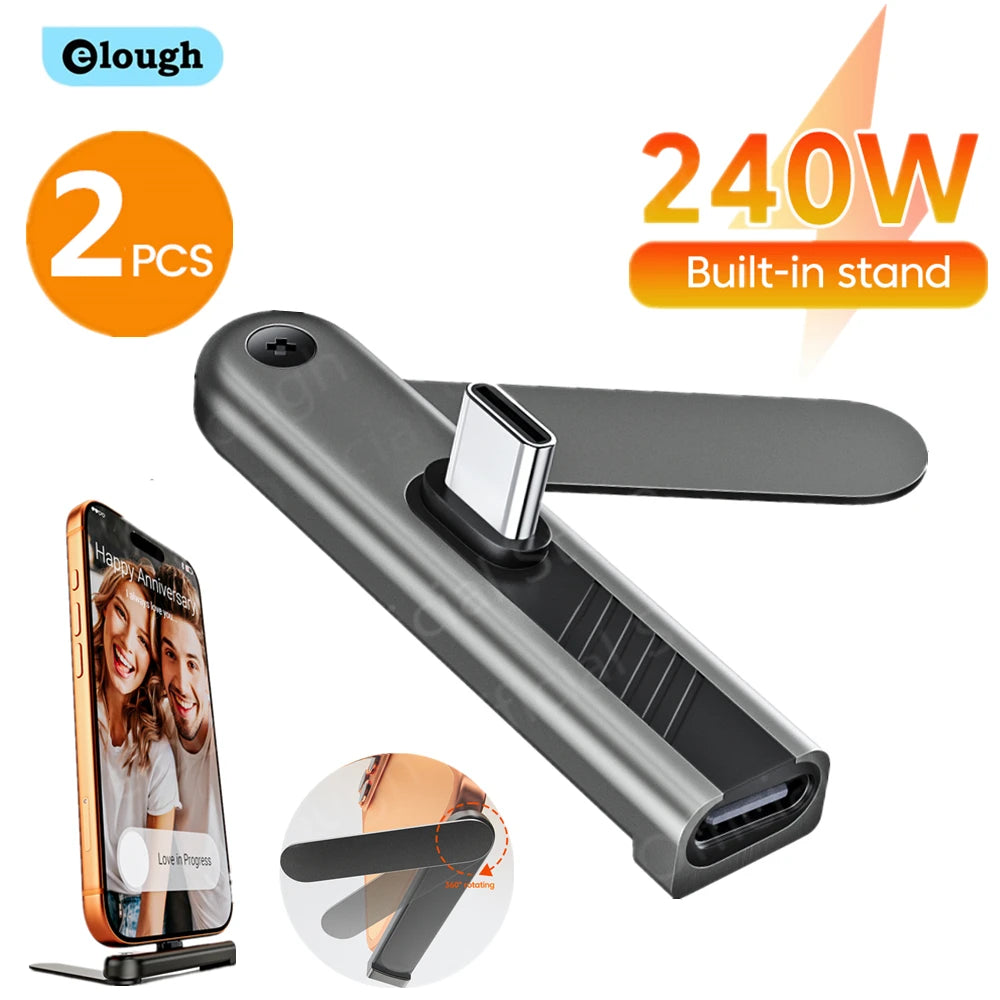 240W USB-C to USB-C Adapter with 360° Rotating Phone Stand