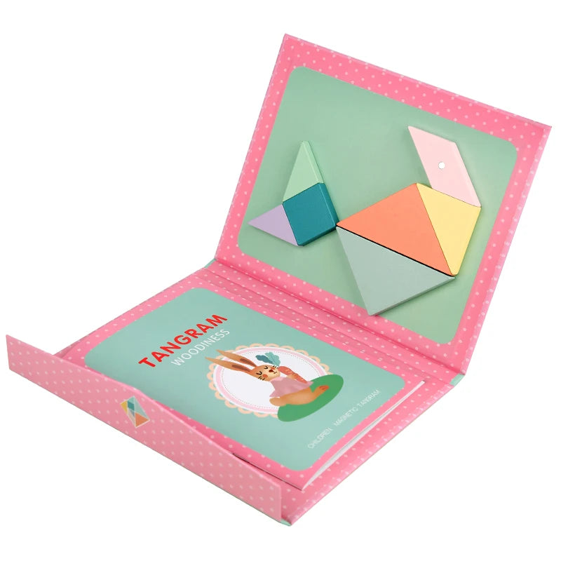 Wooden Jigsaw Magnetic Tangram Puzzle Book