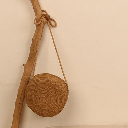 Handwoven Round Straw Crossbody Bag