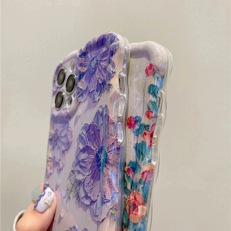 Laser Blue Light Flowers Phone Case For iPhone 14 Pro Max 11 12 13 Pro Max