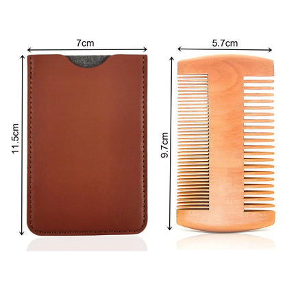 Wood Beard & Hair Comb with Leather Case