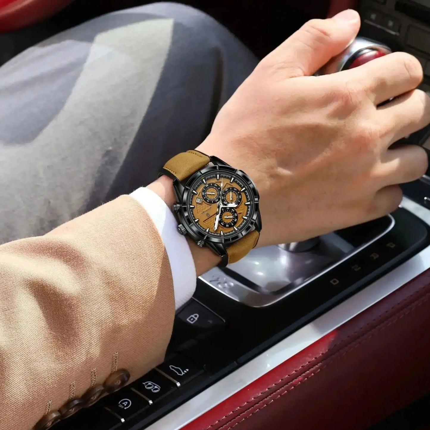 Men's Leather Quartz Chronograph Watch