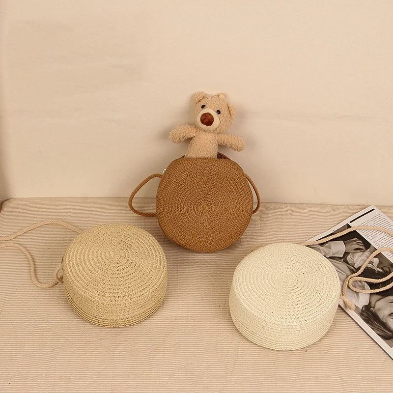 Handwoven Round Straw Crossbody Bag
