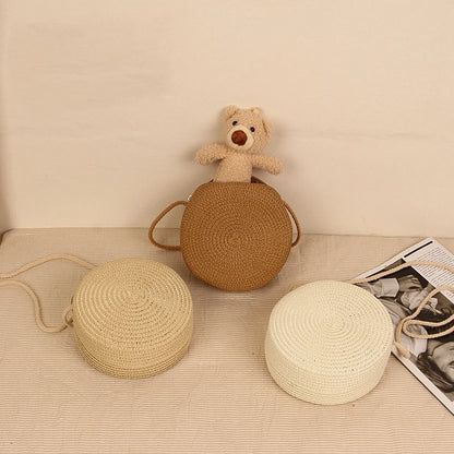 Handwoven Round Straw Crossbody Bag