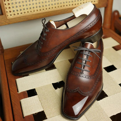 Brown Black  Lace-up  Round Toe Oxford Shoes