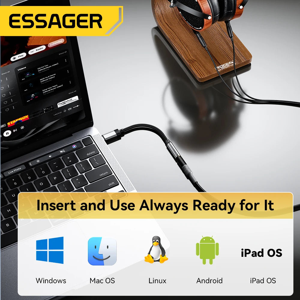 ESSAGER USB-C to 3.5mm Audio Adapter for Headphones & AUX
