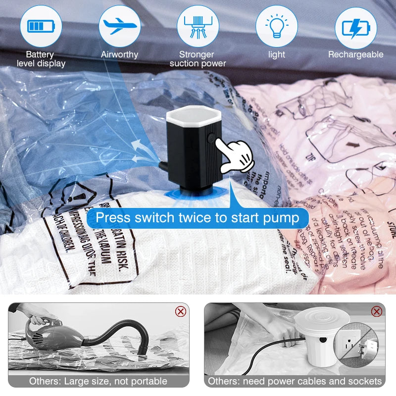 Reusable Vacuum Storage Bags with Travel Pump