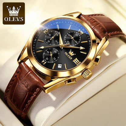 OLEVS 2872 Men's Leather Quartz Watch with Date & Luminous Dial