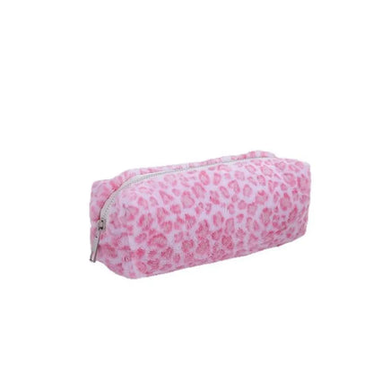 Plush Leopard Print Large Capacity Pencil Case