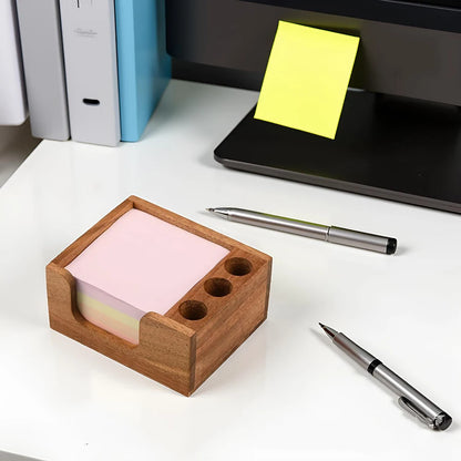Wooden Desk Organizer with Pen Holders & Note Storage