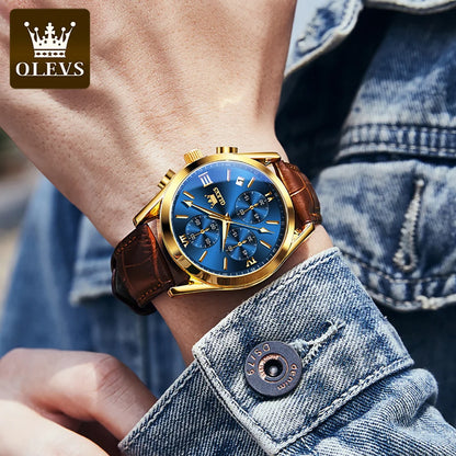 OLEVS 2872 Men's Leather Quartz Watch with Date & Luminous Dial